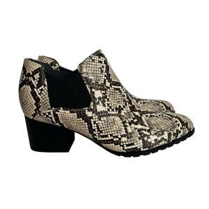 Vionic Belmont Ankle Leather Ivory Multi Snake Print Booties Size 7.5